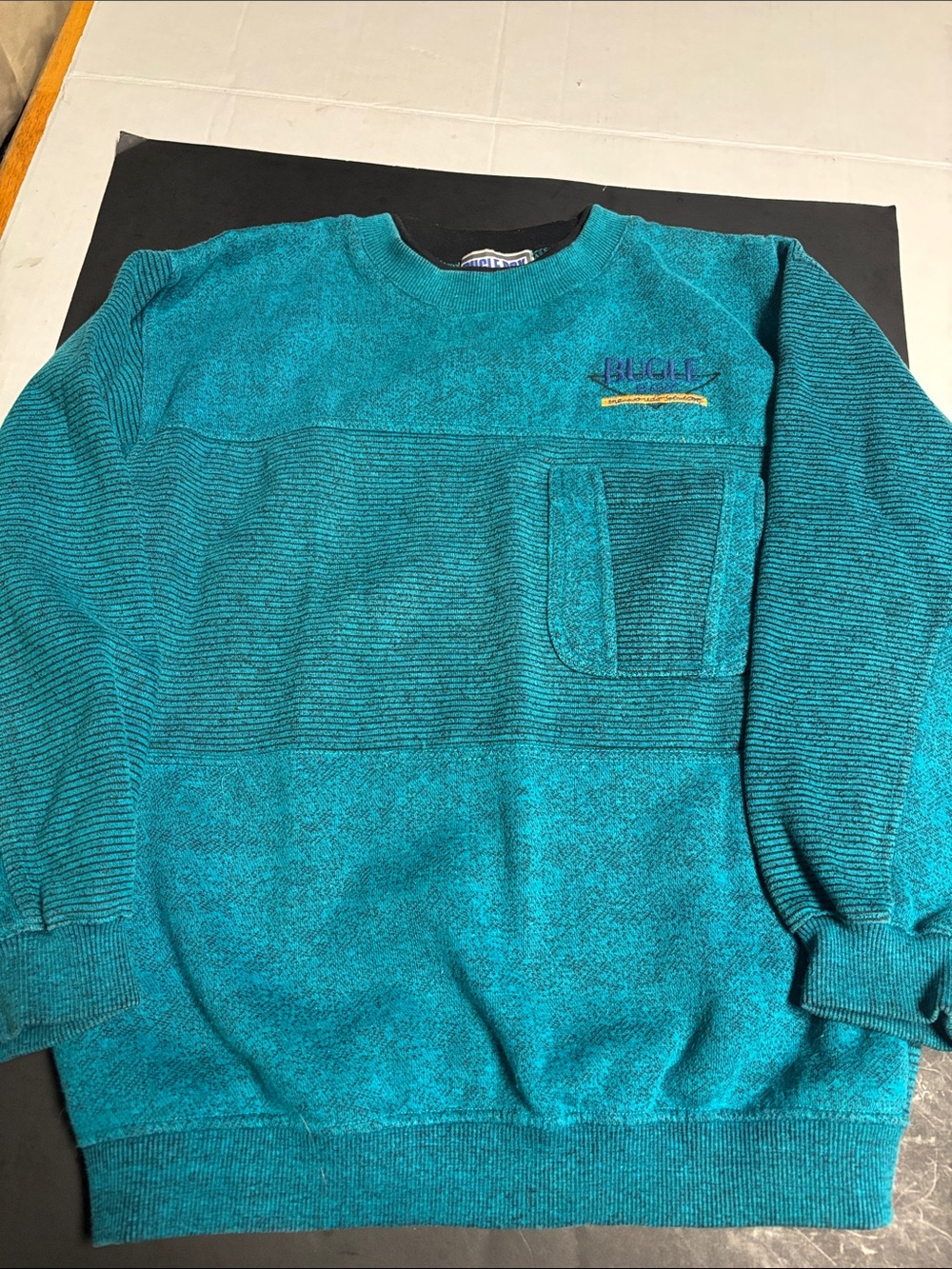 VINTAGE Bugle Boy Teal Textured Crewneck Sweater with Pocket